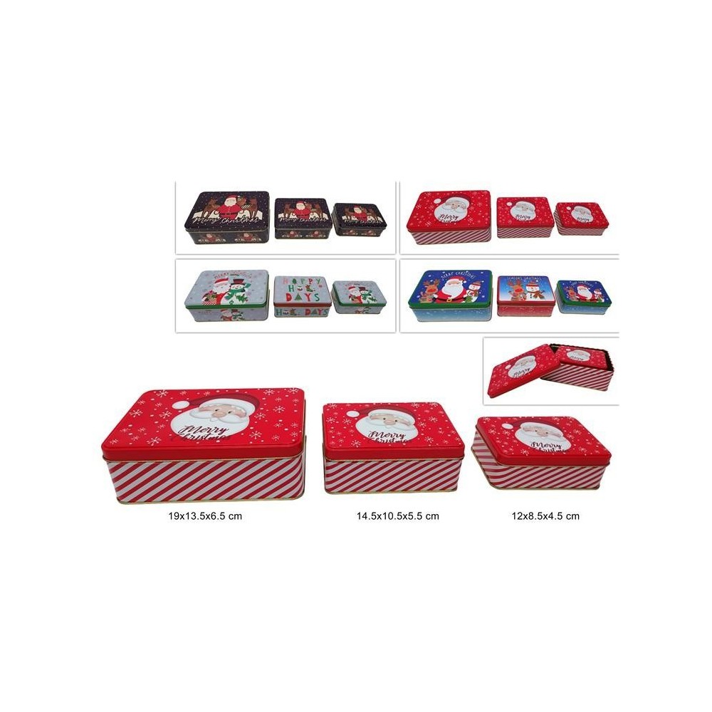 SCATOLE RETTANGOLARI IN LATTA MERRY CHRISTMAS SET 3PZ